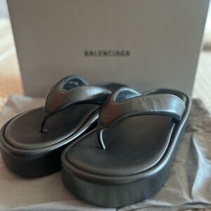 Balenciaga Black Leather Flip Flops